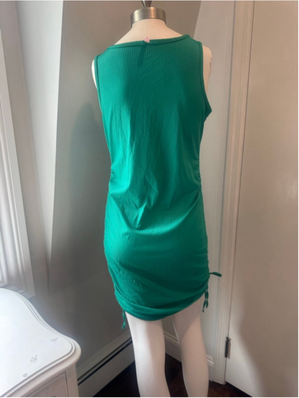 Emme Jordan Ribbed Green Bodycon Dress Ruched Side Sleeveless Size Large - Picture 2 of 8